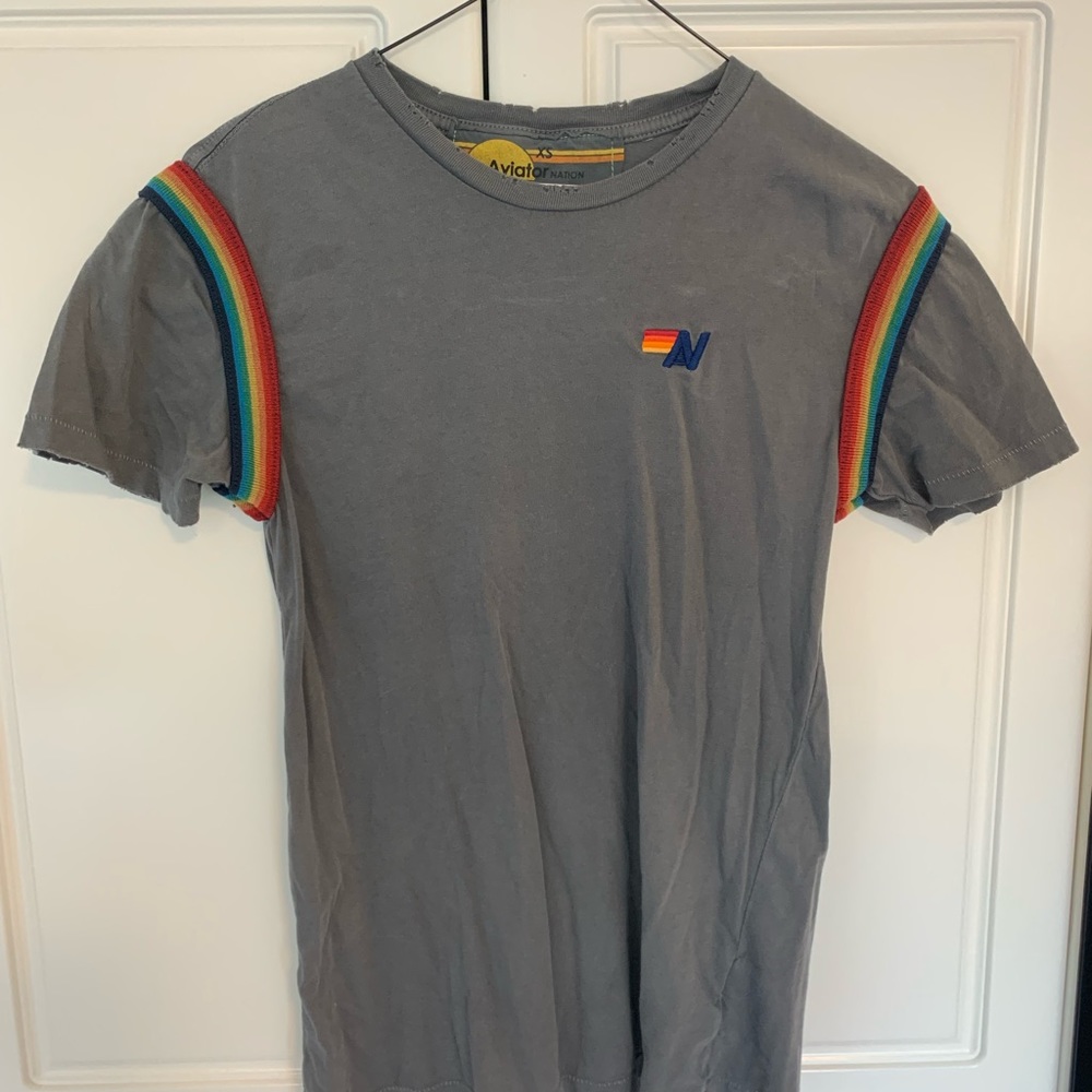Gray T-Shirt with Rainbow Accents